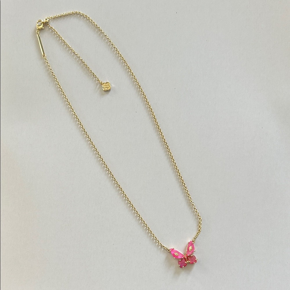 Kendra Scott Gold Necklace with Pink Butterfly Pendant